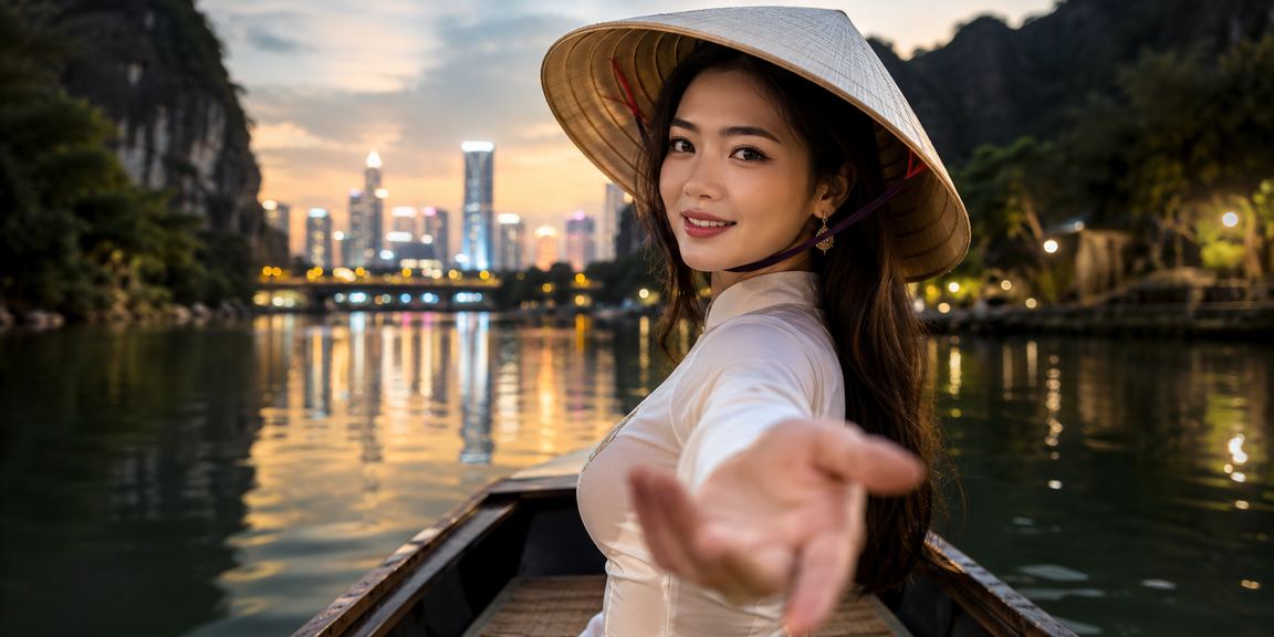 Phong cảnh Ninh Bình với nón lá mang phong cách lễ hội casino độc đáo